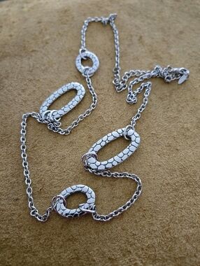 VCLM Silver Textured Oval Link Necklace - Women Jewelry 36"